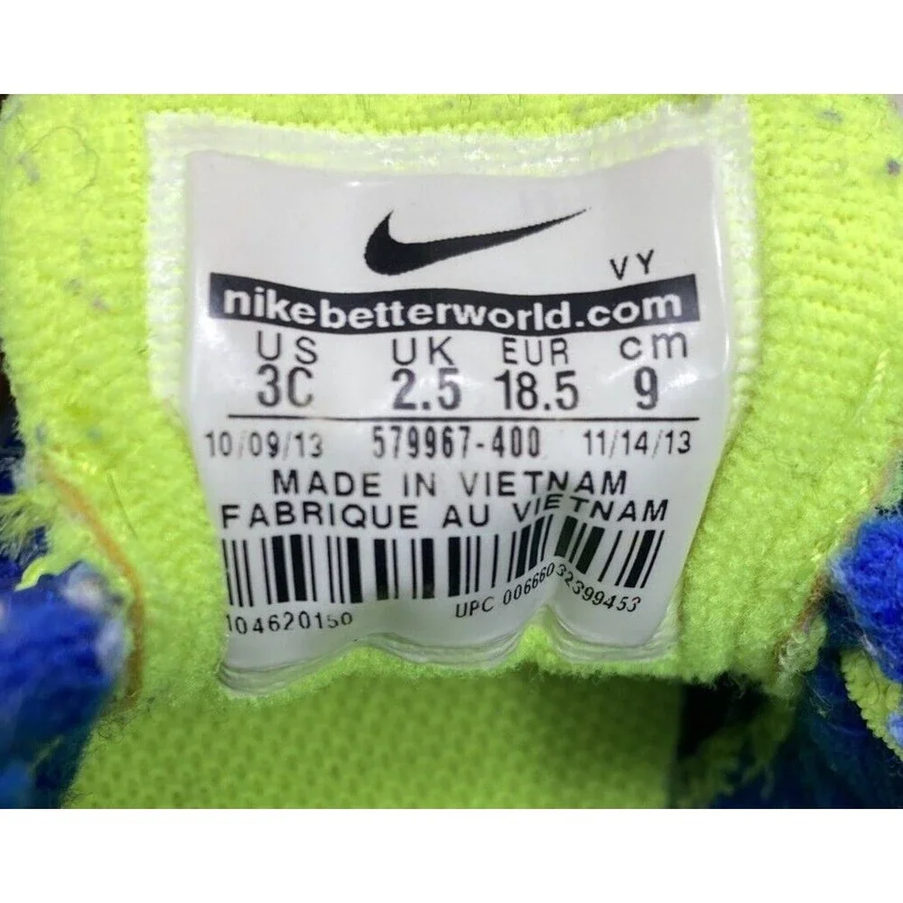 NIKE Flex 2013 Run Toddler Boys Sz 3C Athletic Shoes Royal Blue/Volt 579967-400